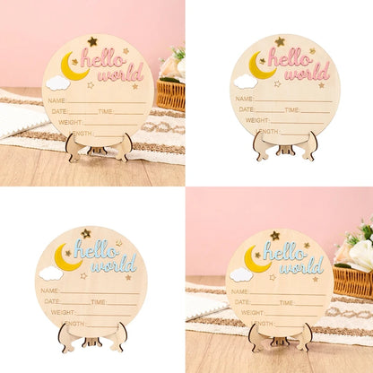 Pancarte Annonce de Naissance en Bois - Plaque Décorative Hello World pour Bébé