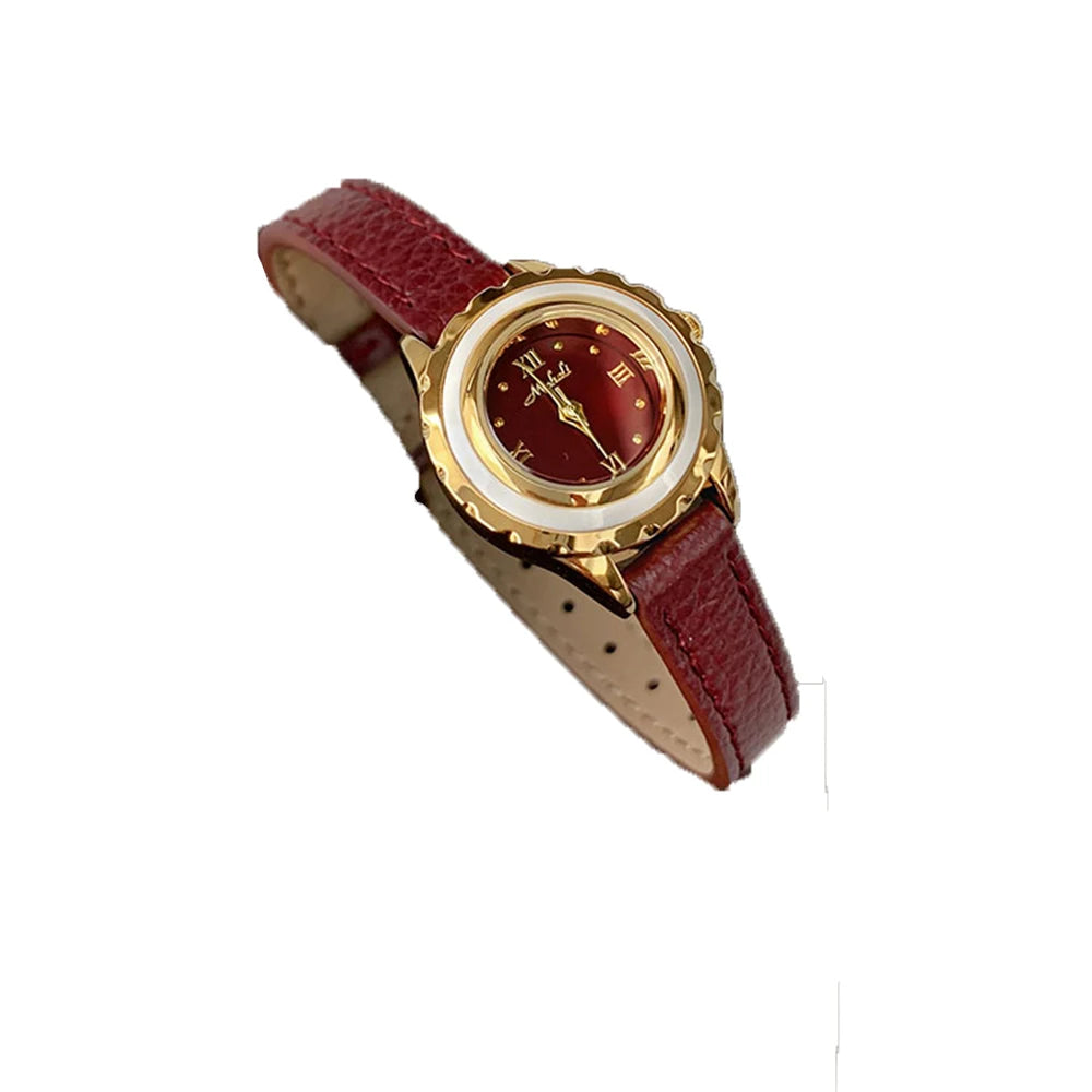 Montre Élégante Femme - Bracelet Cuir Rouge Bordeaux