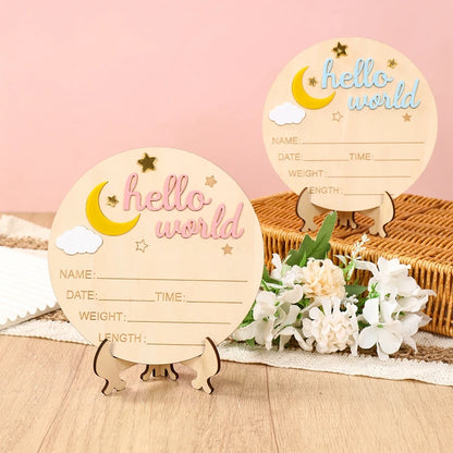 Pancarte Annonce de Naissance en Bois - Plaque Décorative Hello World pour Bébé
