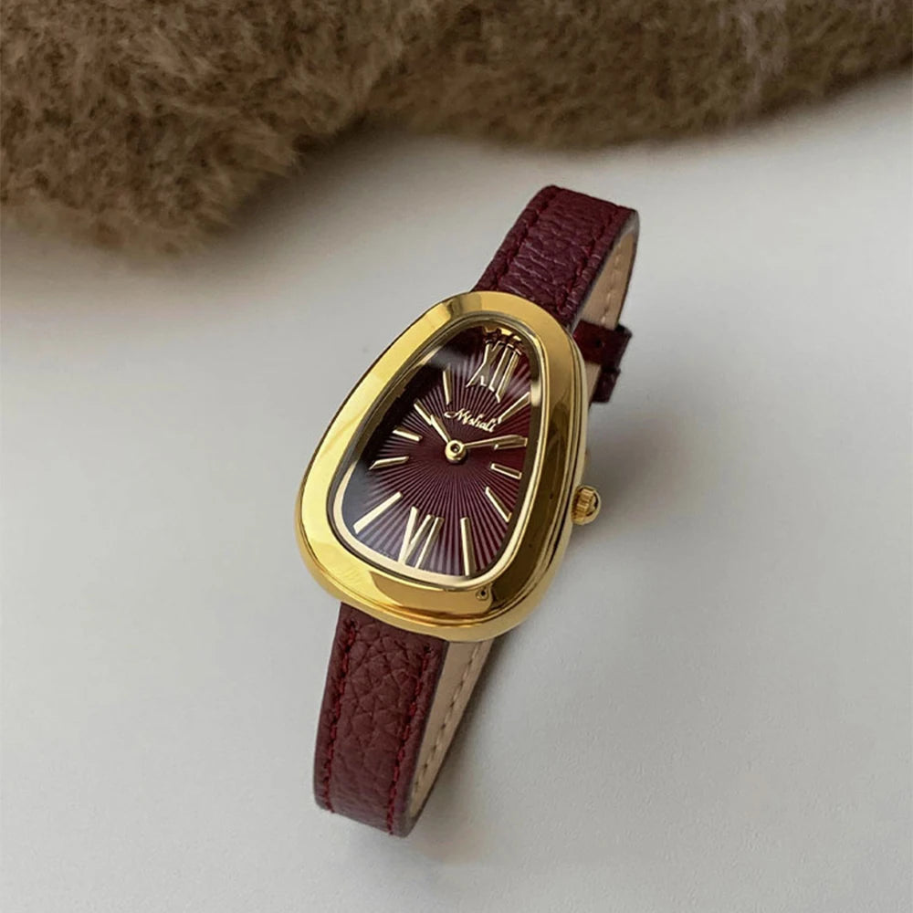 Montre Élégante Femme - Bracelet Cuir Rouge Bordeaux