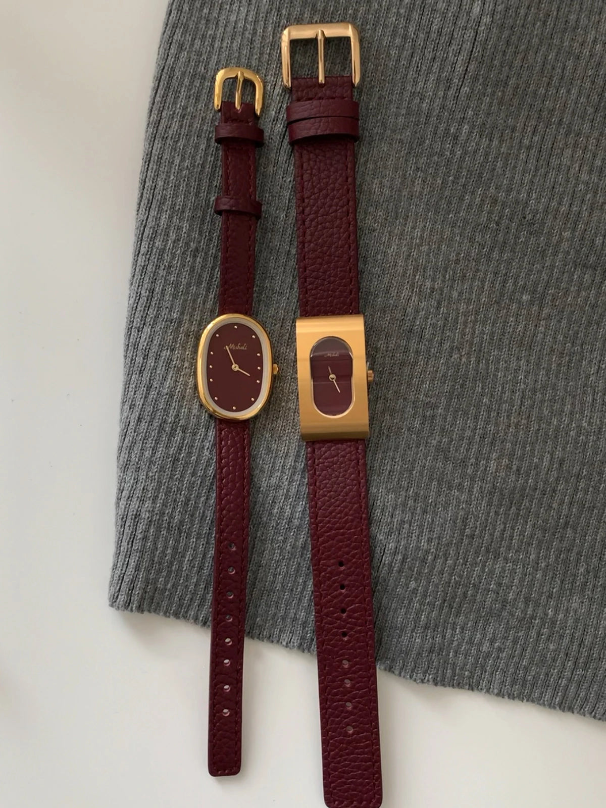 Montre Élégante Femme - Bracelet Cuir Rouge Bordeaux