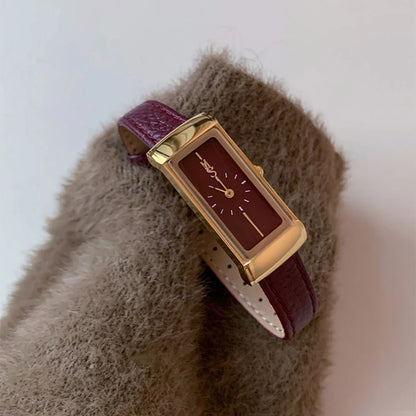 Montre Élégante Femme - Bracelet Cuir Rouge Bordeaux
